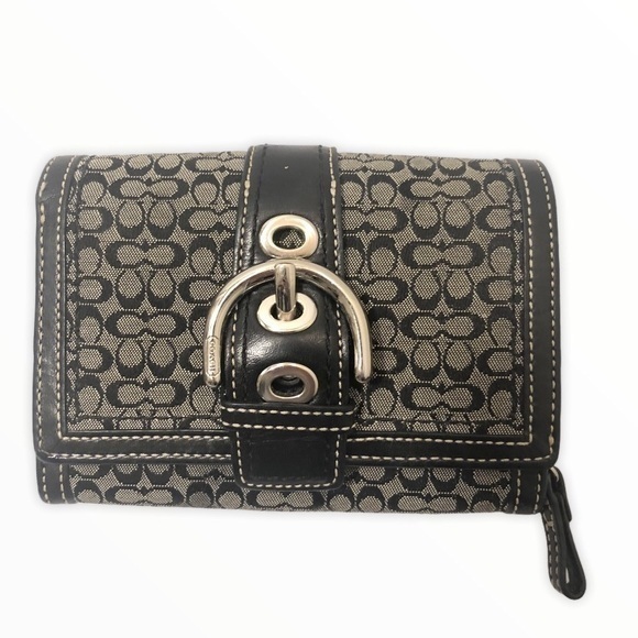 Coach signature mini c compact wallet black gray - Picture 1 of 8